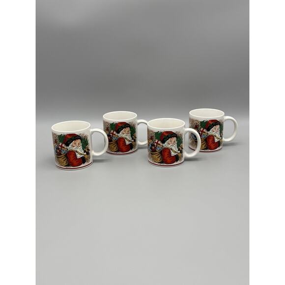 Vintage Santa Claus St. Nick Christmas Coffee Mug Tea Cup Lot Of 4 Made In Japan - Picture 1 of 5